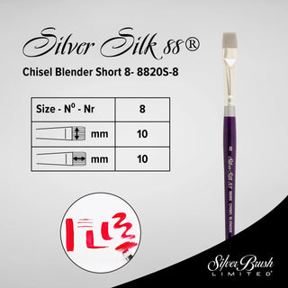 Size 8 / Chisel Blender / Short Handle Synthetic Taklon Brush / Silver Silk 88