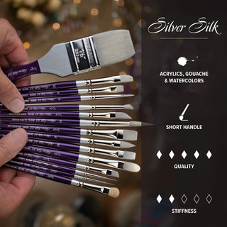 Size 8 / Chisel Blender / Short Handle Synthetic Taklon Brush / Silver Silk 88